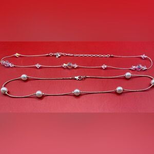 Vintage Pair Women’s Necklace Chokers Faux Pearls Crystals Choker